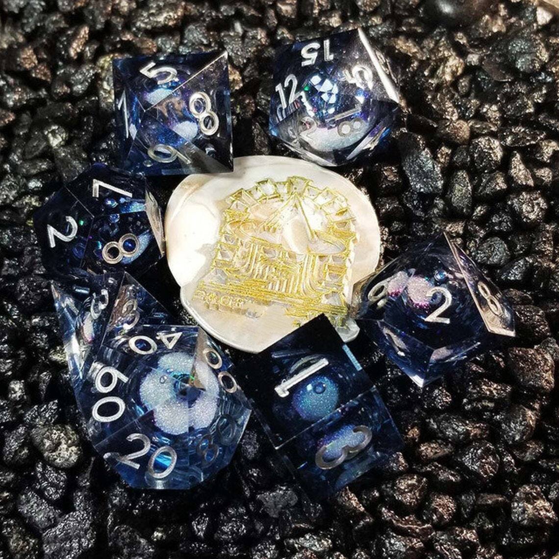 Winter Souls Liquid Core Sharp Edge Resin Polyhedral Dice Set-xinru
