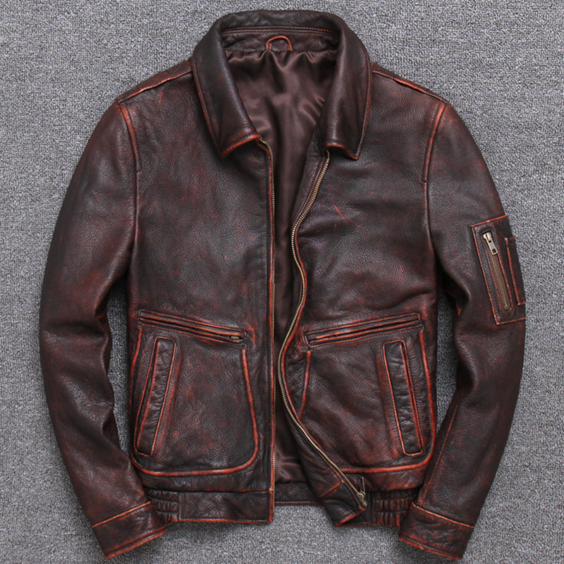 Distressed Lapel Cropped Leather Jacket-xinru shop