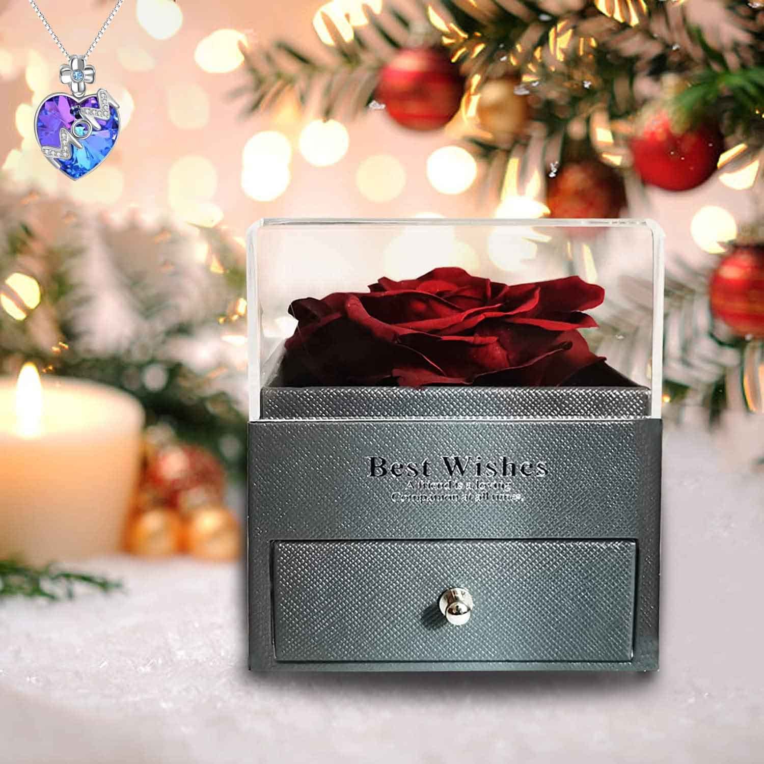 Mother's Day Gift Preserved Red Real Rose With  Necklace-xinru
