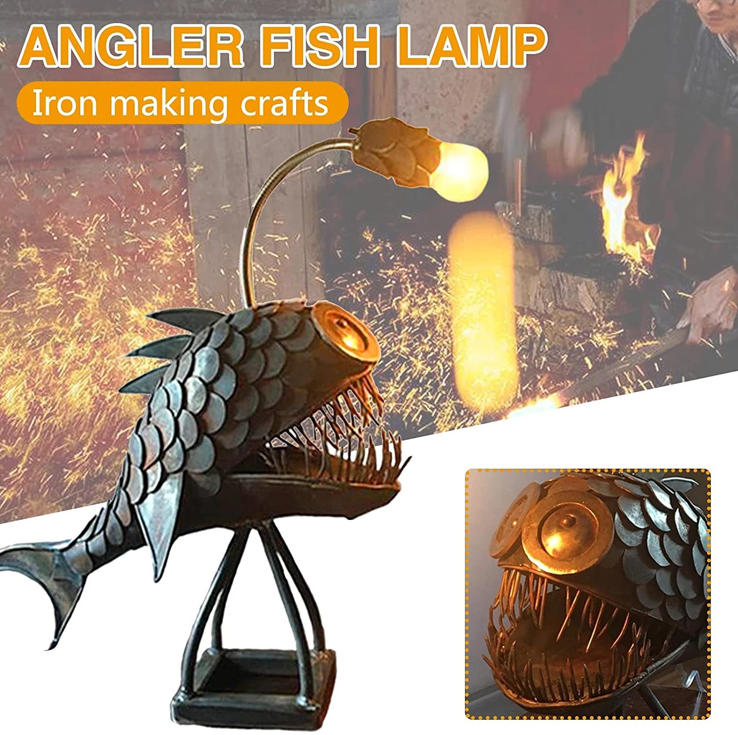 Artistic Angler Fish Retro Table Lamp Fish Light Flexible Lamp Head Table-xinru