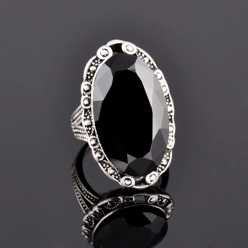 Luxurious Vintage Style Black Oval Eye-catching Shape Rings-xinru