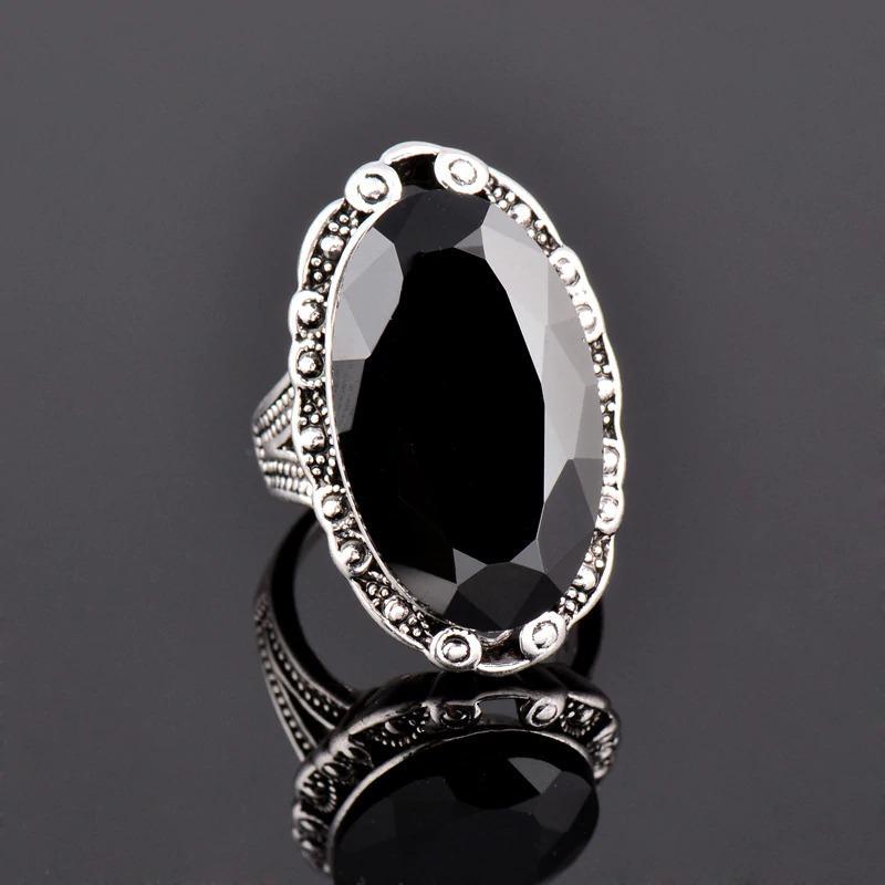 Luxurious Vintage Style Black Oval Eye-catching Shape Rings-xinru