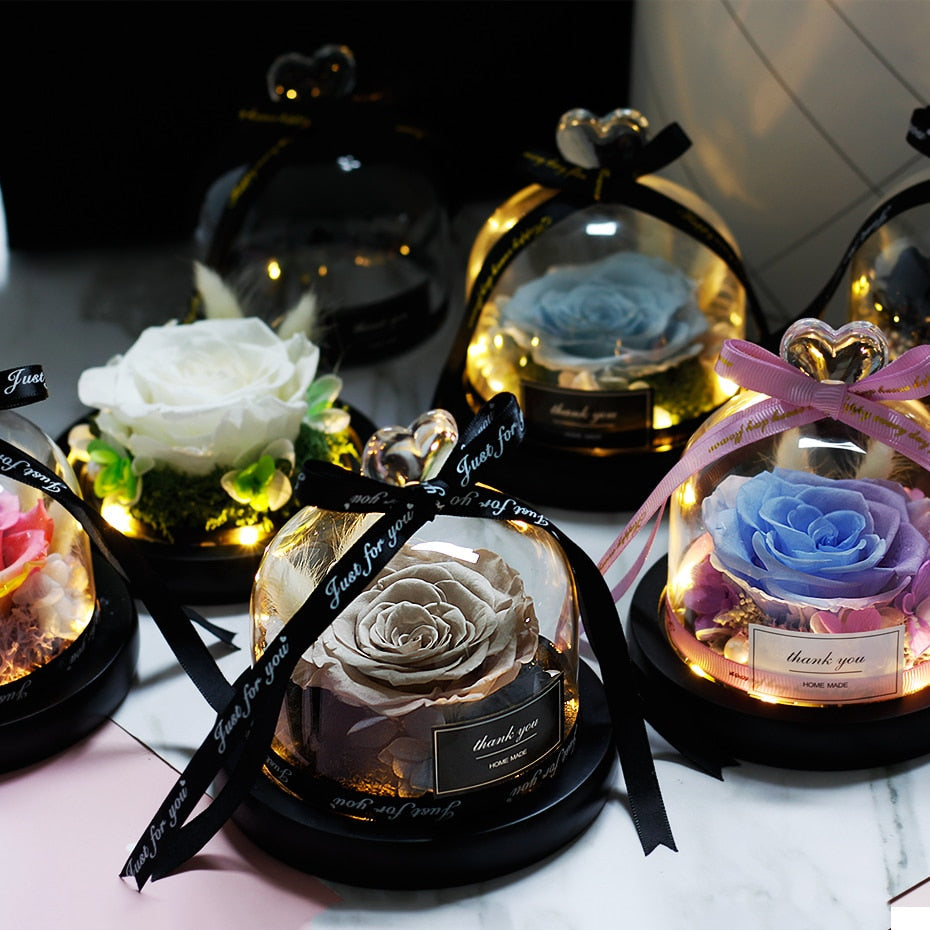 Mother's Day Gift Immortal Enchanted Rose Glass Heart Dome-xinru