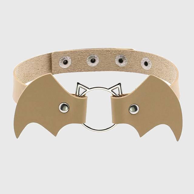 Women Heart Rivet Bat Wings Black Leather Choker Collar Necklace Party-xinru