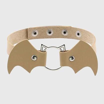 Women Heart Rivet Bat Wings Black Leather Choker Collar Necklace Party-xinru