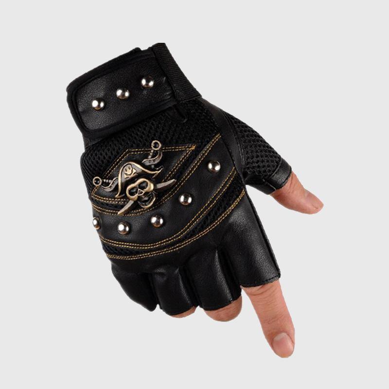 Teampunk Pirate Gloves PU Leather Gothic  Unisex Skull Rivet Gloves-xinru