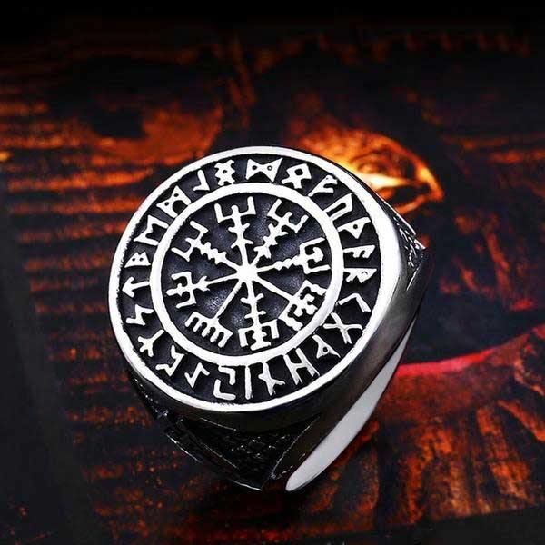 Mens Gold Viking Vegvisir Compass Signet Rune Ring Stainless Steel-xinru