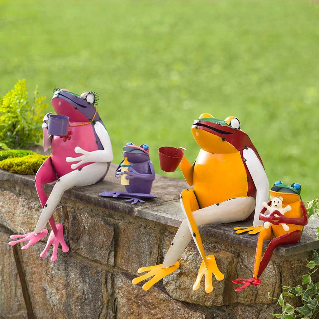 Recycled Metal Frog Family Garden Art Statues-xinru