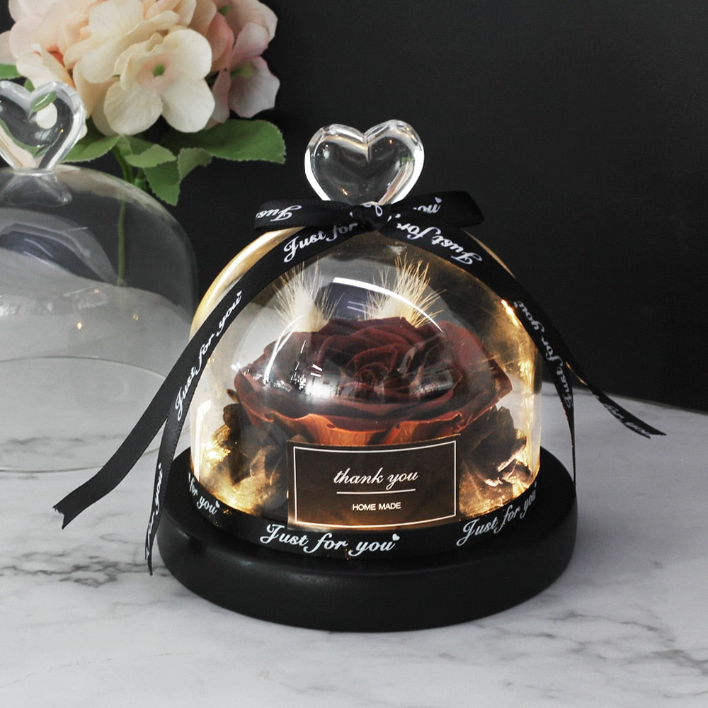 Mother's Day Gift Immortal Enchanted Rose Glass Heart Dome-xinru