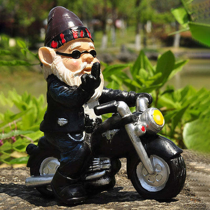 Gnome Dwarf Riding Motorcycle Garden Lawn Statue Ornament-xinru