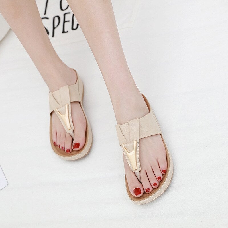 Women Summer Sandals Solid Color Flip Flops Outdoor Wedge Soft Slippers-xinru
