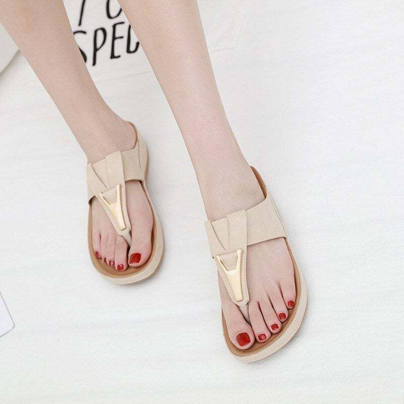 Women Summer Sandals Solid Color Flip Flops Outdoor Wedge Soft Slippers-xinru