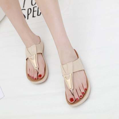 Women Summer Sandals Solid Color Flip Flops Outdoor Wedge Soft Slippers-xinru