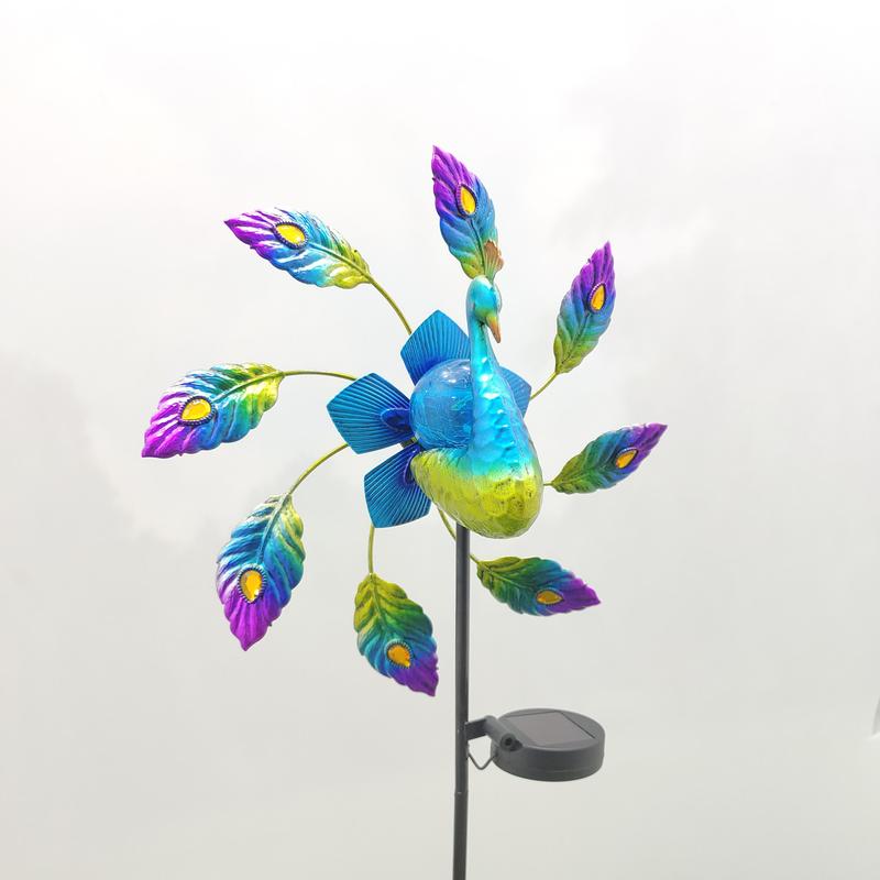 Solar Peacock Stake Light Metal Wind Spinner-xinru