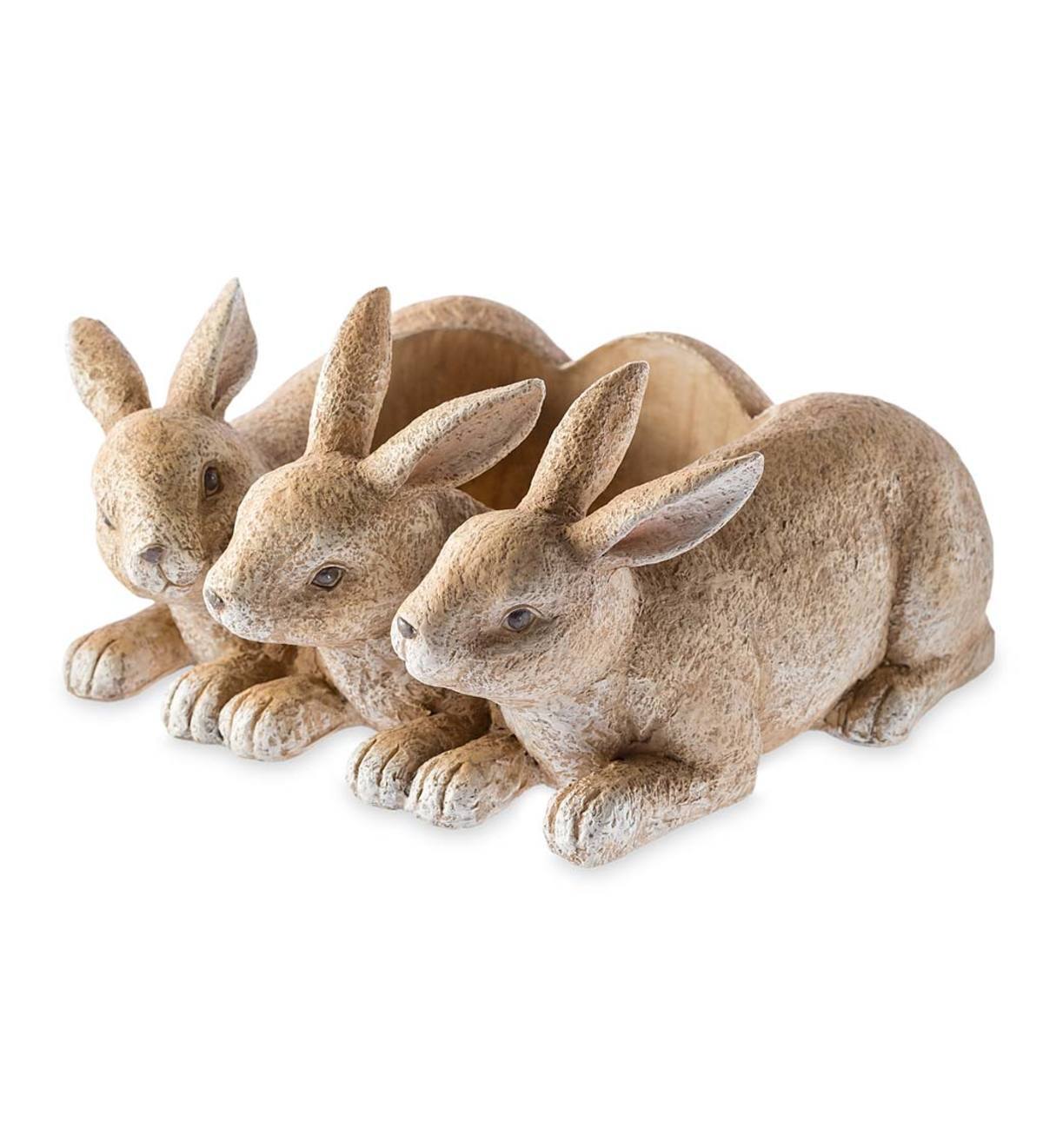 Indoor Rabbit Triplets Decorative Resin Planter-xinru