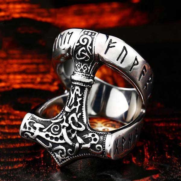 Vintage Thor Hammer Ring Nordic Myth Vegvisir Anchor Ring-xinru