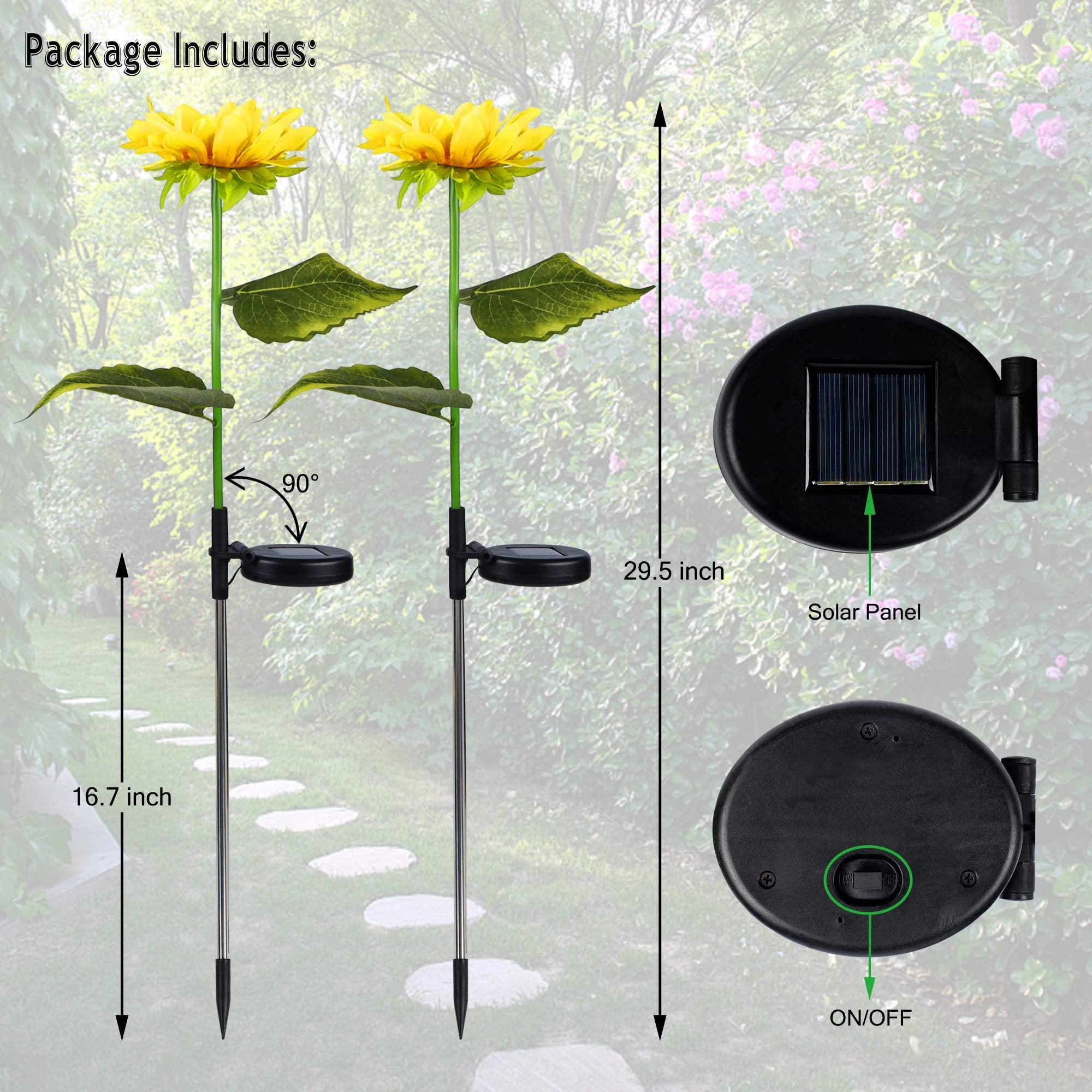 2 Pack Solar Powered Sunflower Outdoor Garden Light-xinru