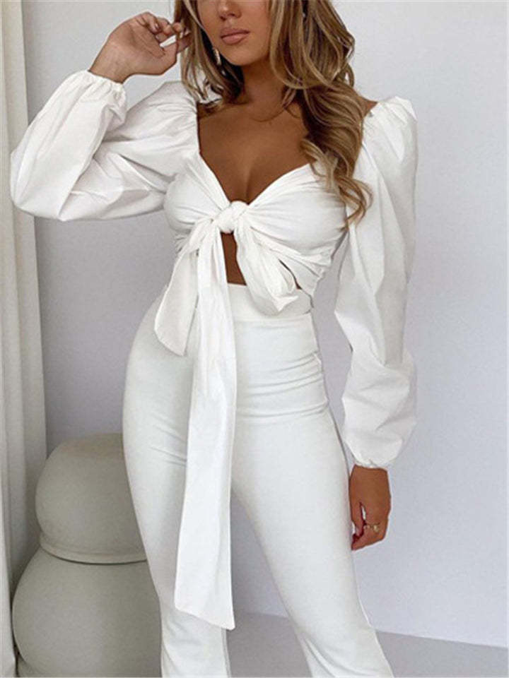 Women Sexy Fashion Lace-up Bow Crop Tops-xinru