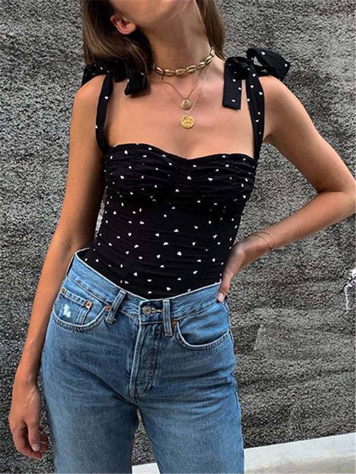 Women Sex Floral Print Lace-up Tank Tops-xinru