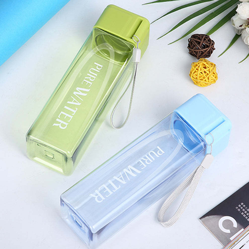 Water Bottle Outdoor Portable 450ml Water Cup Square Plastic Sports Drink Bottle-xinru