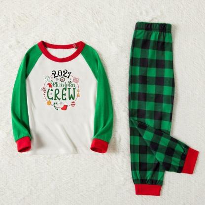 Plus Size Plus Size Christmas Green Plaid Custom 2021 Print Family Matching Raglan Long-sleeve Pajamas Sets-xinru shop