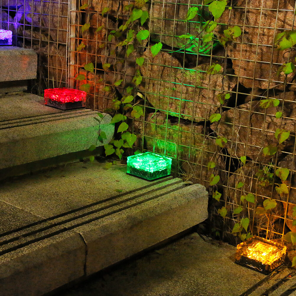 Solar LED Ice Brick Waterproof Glass Ground Light Garden Light-xinru