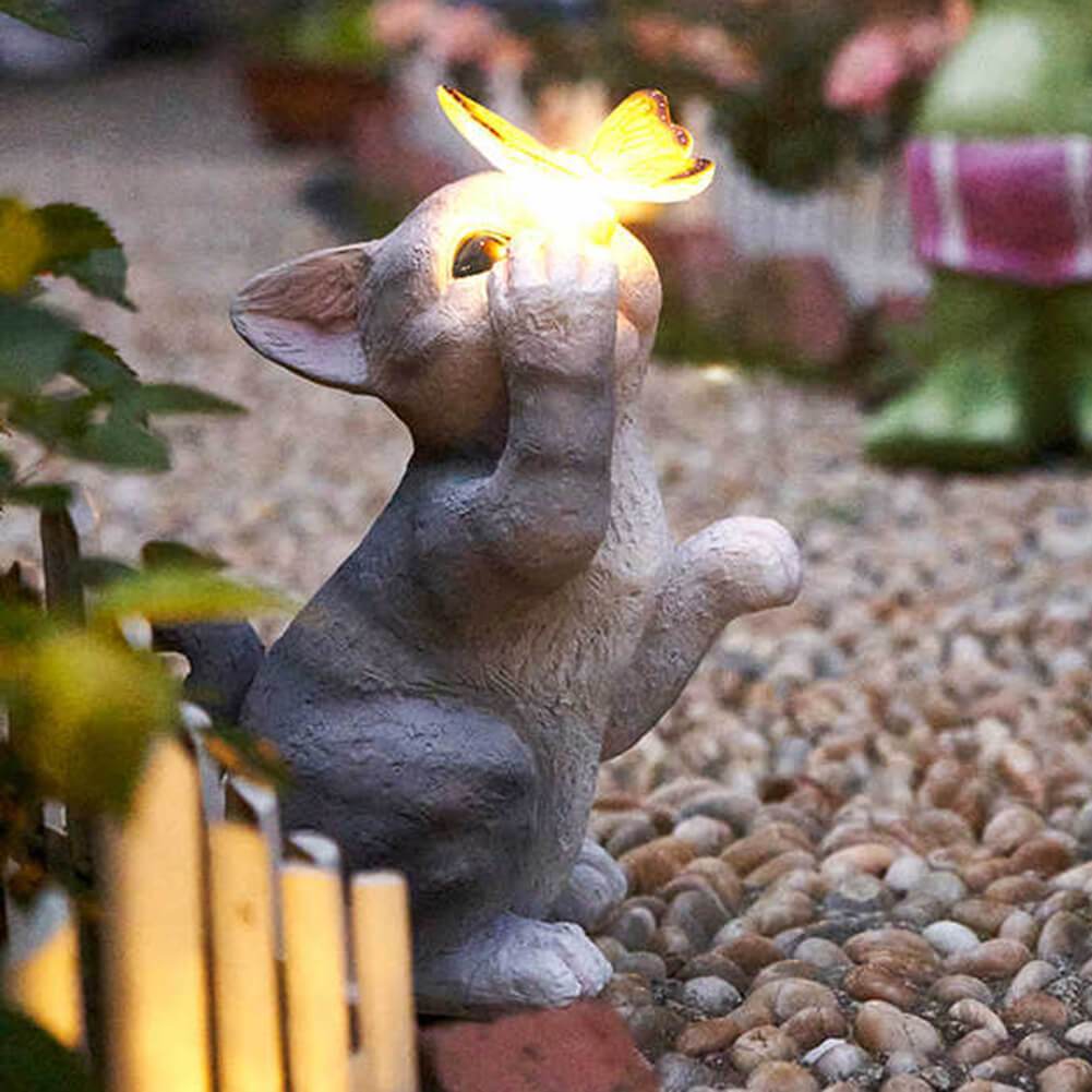 Garden Statue Solar Cat Resin with Butterfly Resin LED Night Light-xinru