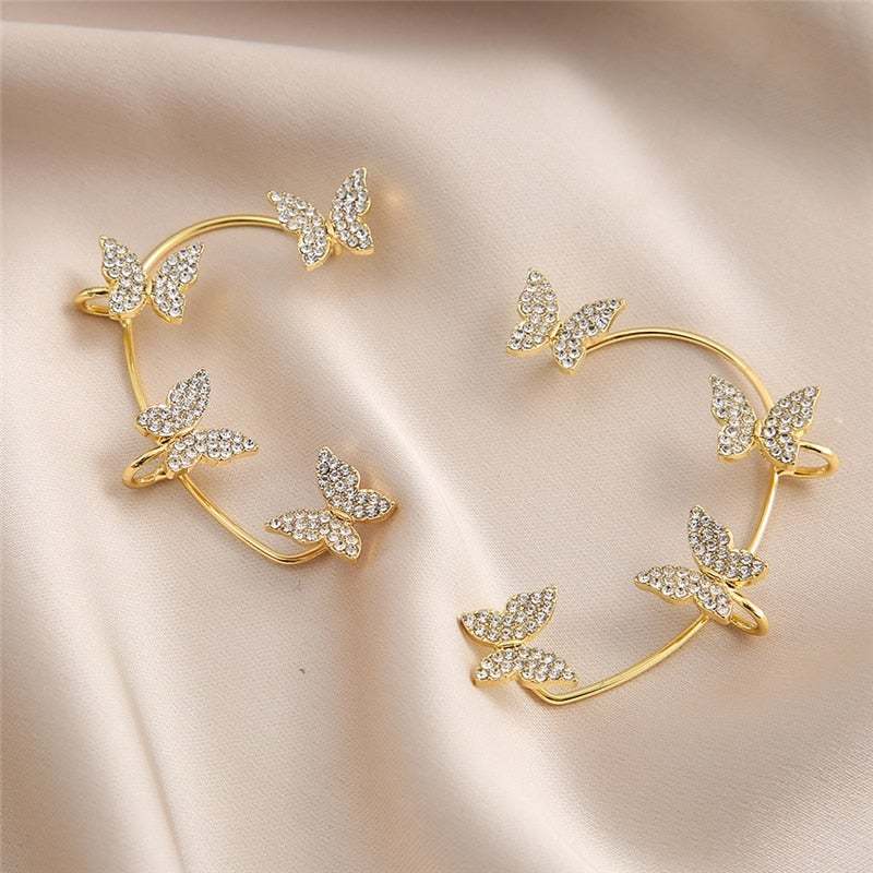 Girls Fashion Gold and Silver Butterfly Earrings-xinru