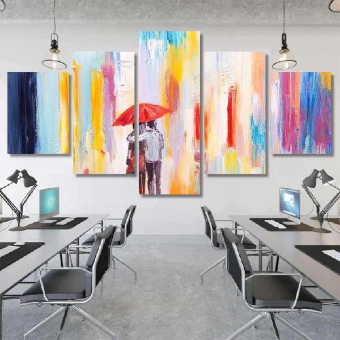 Couple Walking Rain Under Umbrella Abstract-xinru shop