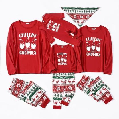 Christmas Gnome and Letter Print Red Family Matching Long-sleeve Plus Size Pajamas Sets With Pets-xinru shop