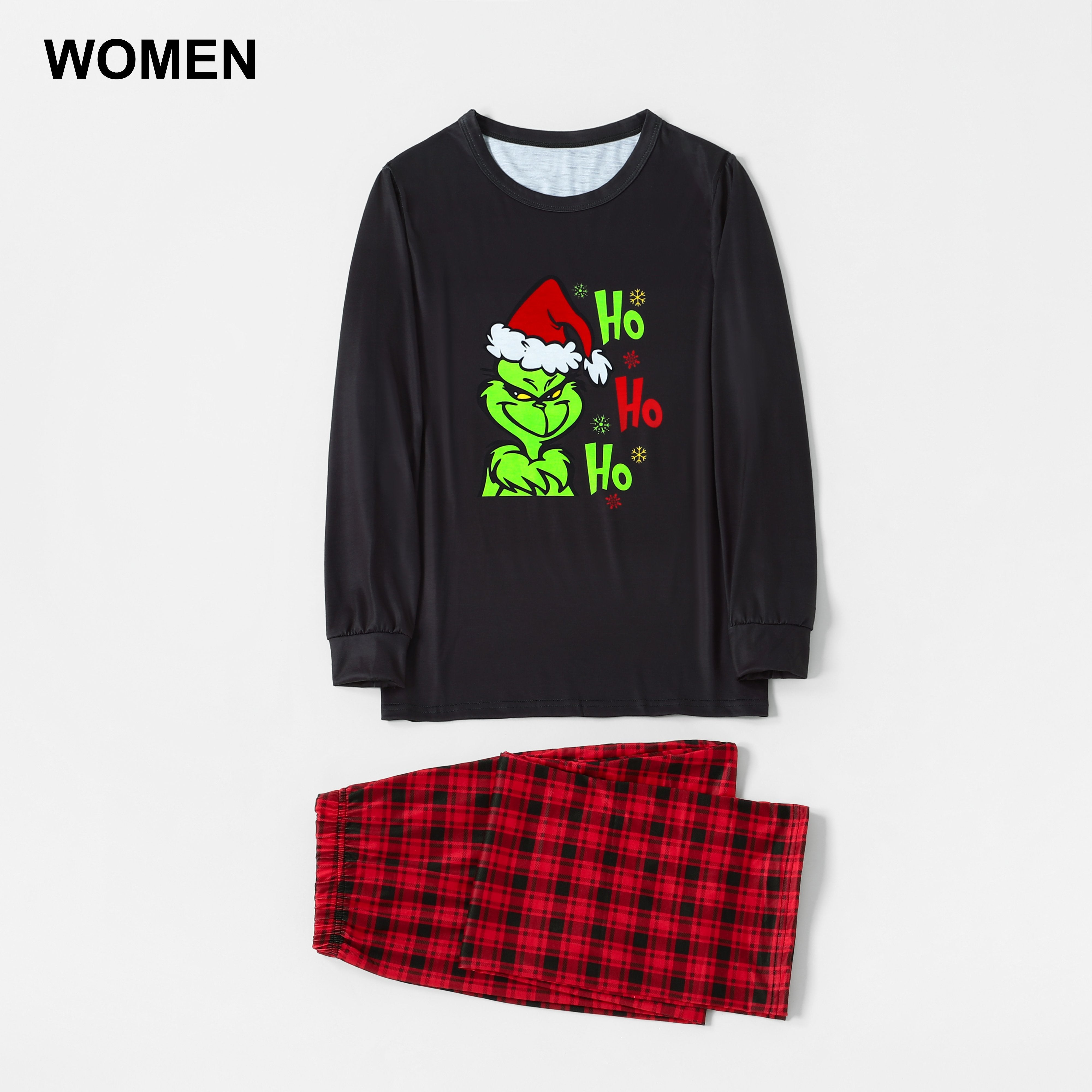 Plus Size Grinch Printed Plaid Design Christmas Family Matching Pajamas-xinru shop