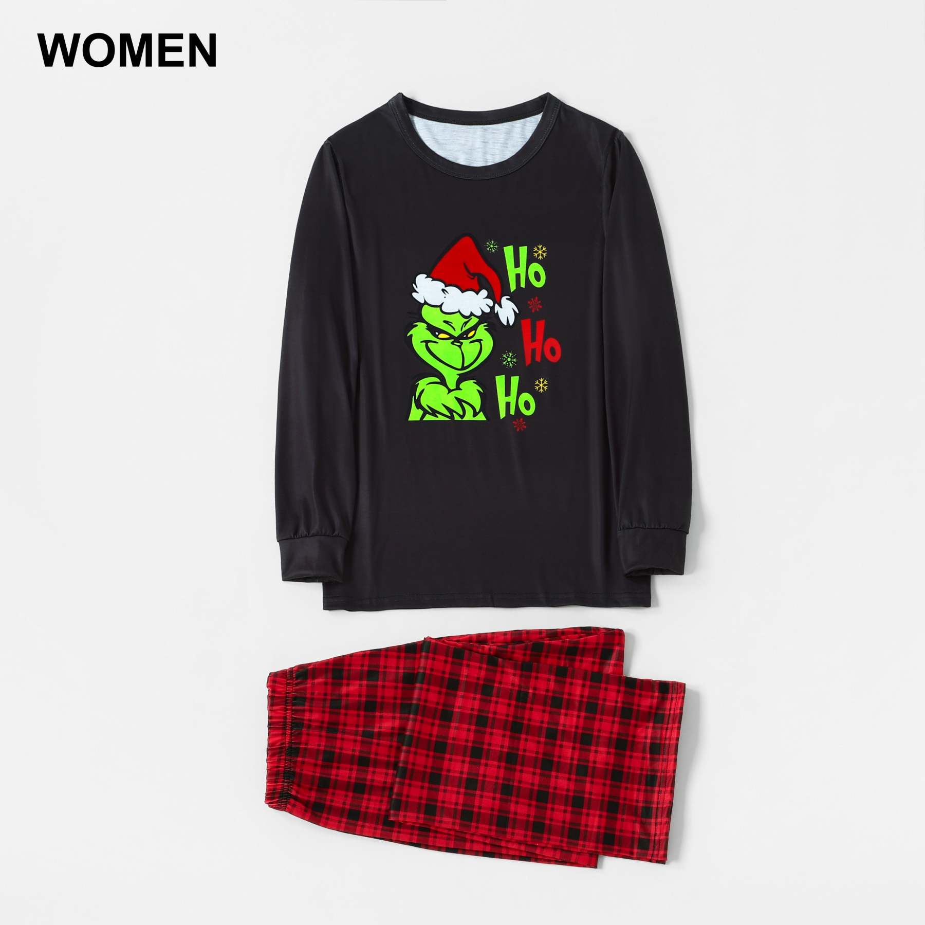 Plus Size Grinch Printed Plaid Design Christmas Family Matching Pajamas-xinru shop