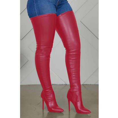 Thigh High Boots Stiletto Heels Plus Size Stretch PU Leather Boot-xinru