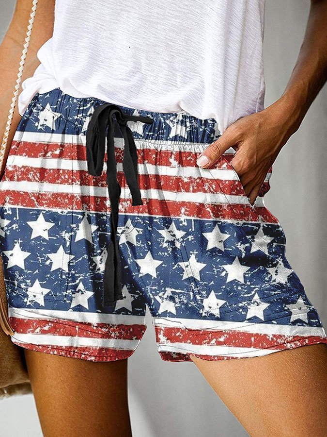 Man Independence Day Casual Lace-Up Printed Trousers-xinru