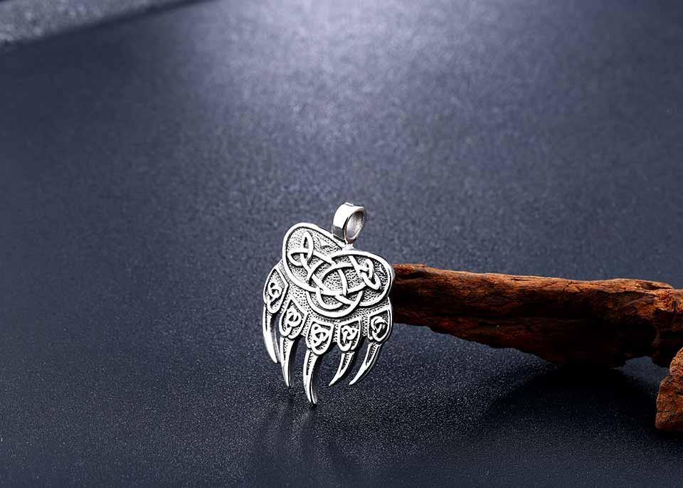 Viking Bear Paw Trinity Knot Berserker Stainless Steel Pendant Necklace-xinru