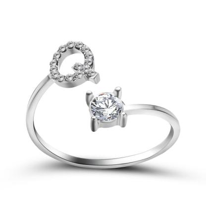 Adjustable A-Z Initial Letter With Rhinestone Personalized Ring-xinru
