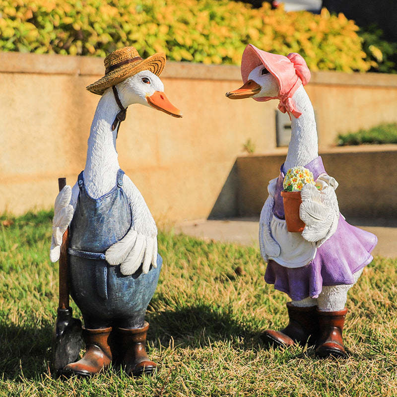 Garden Decorations Cute Resin Duck Outdoor Statue Simulation Ornaments-xinru