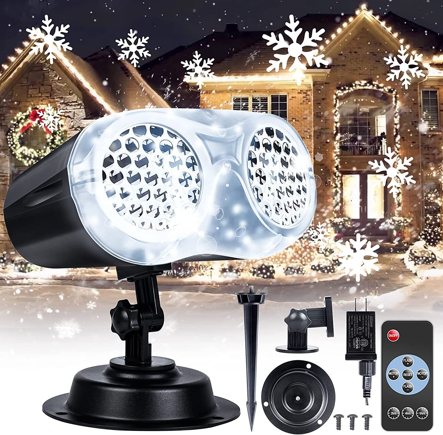 Christmas Snowflake Waterproof LED Dual Lens Snow Projection Light-xinru