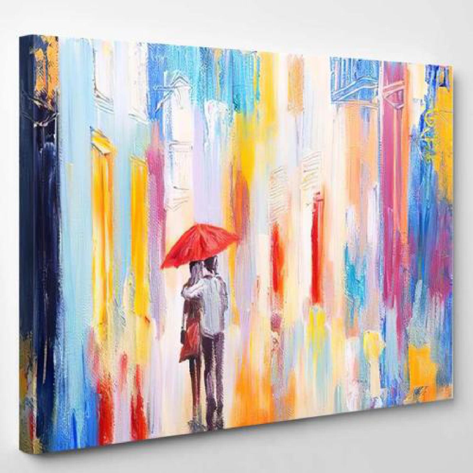 Couple Walking Rain Under Umbrella Abstract-xinru shop
