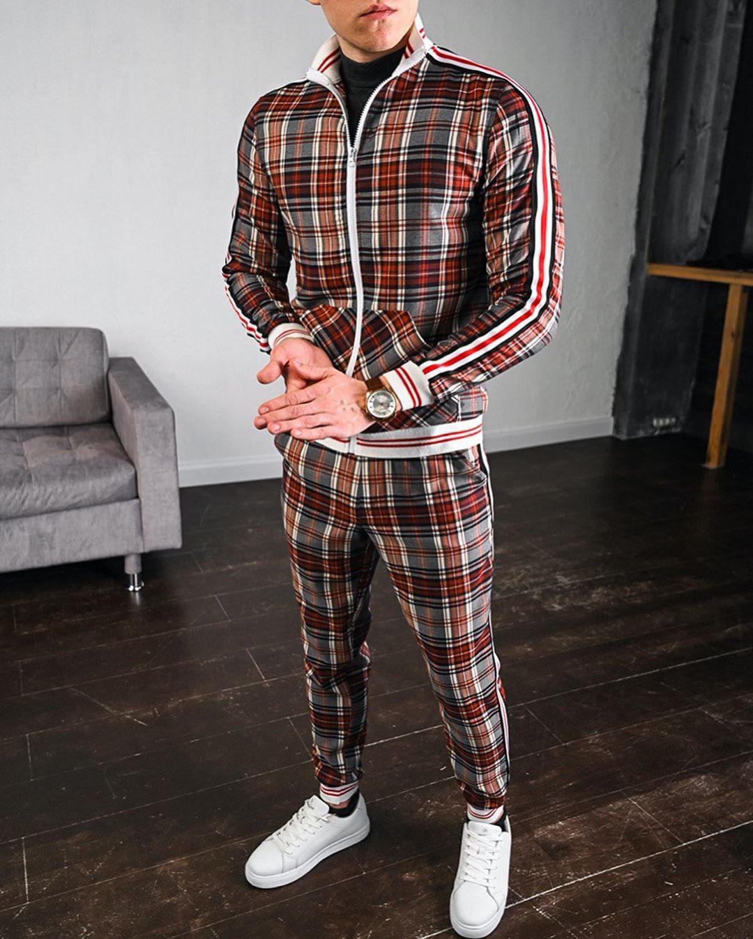 Stylish Guardsmen Matching Plaid Set Track Suits-xinru