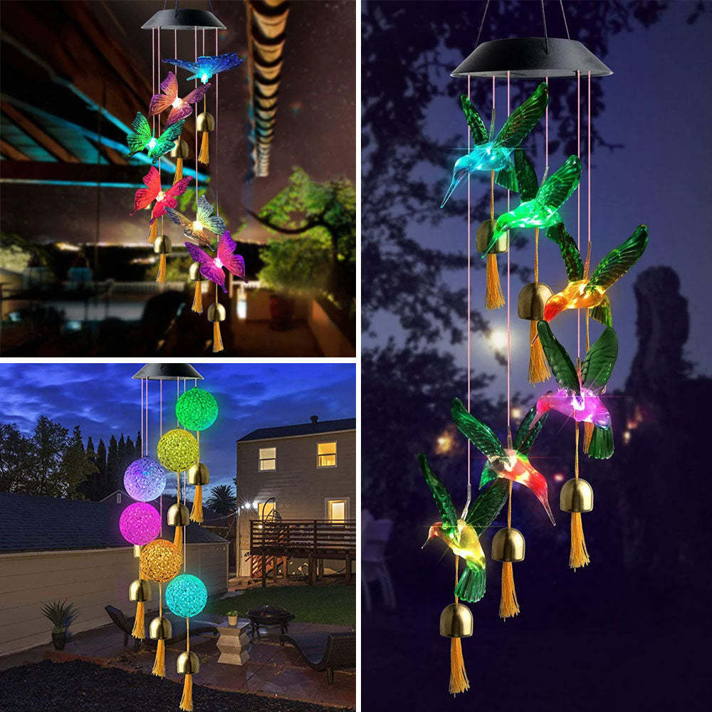 Solar Waterproof Color Changing Wind Chime Hummingbird Light-xinru