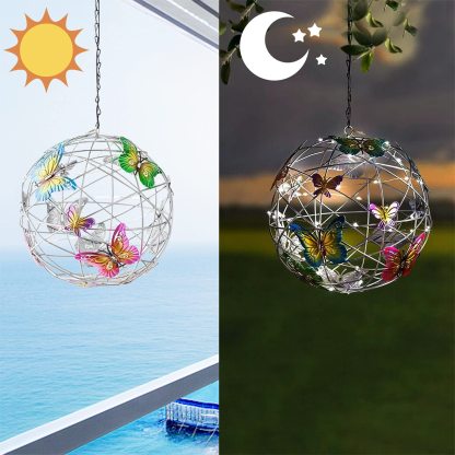 Solar Lighted Hanging Mesh Orb With Colorful Butterflies-xinru