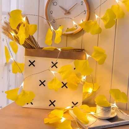 Yellow Ginkgo Leaf LED Fairy Lamp Artistic Plastic Battery Festive String Lighting-xinru