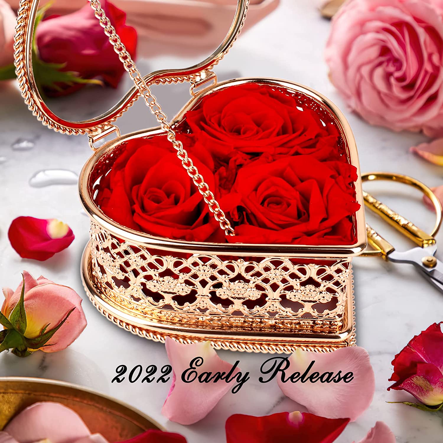 Mother's Day Gift Preserved Red Roses In Heart-shaped Hollow Jewelry Box Gift-xinru