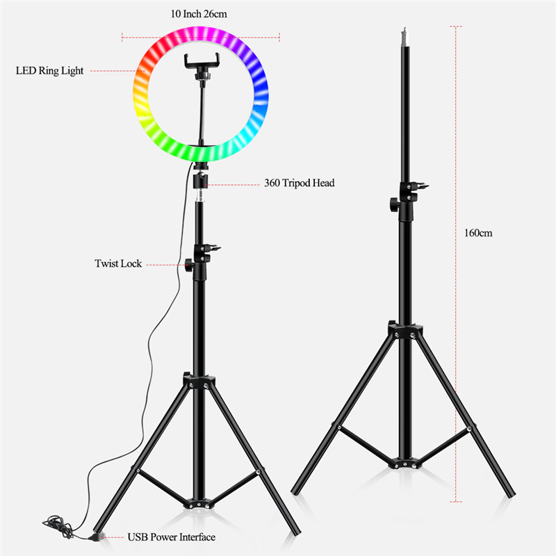 10" RGB Ring Light Ttripod 26 Colors Selfie Ring Light with Stand-xinru