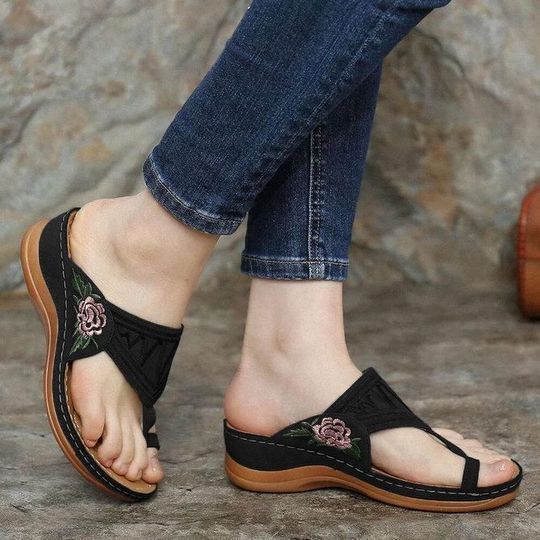 Flower Embroidered Flip Flop Orthopedic Arch-Support Sandals-xinru shop
