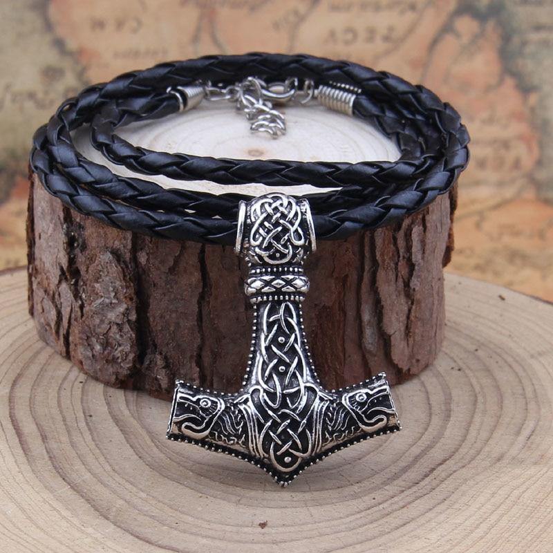 Men閳ユ獨 Stainless Steel Vikings Thor's Hammer Scandinavian Amulet Necklace Pendant-xinru