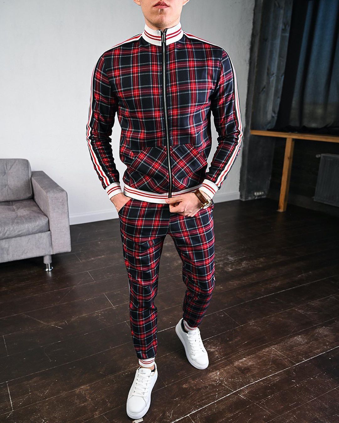 Stylish Guardsmen Matching Plaid Set Track Suits-xinru