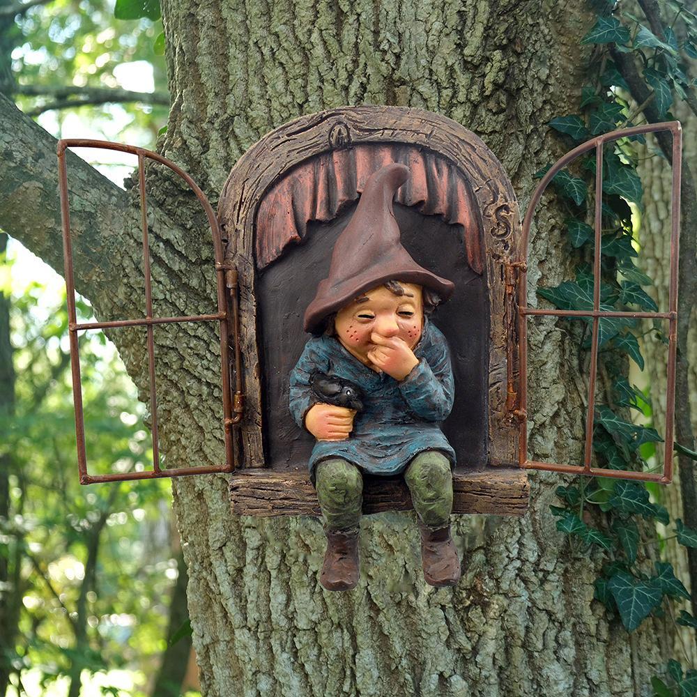 Wall Home Decor Giggling Gnome Sitting Window Sill 3D Resin Hanging Ornament-xinru