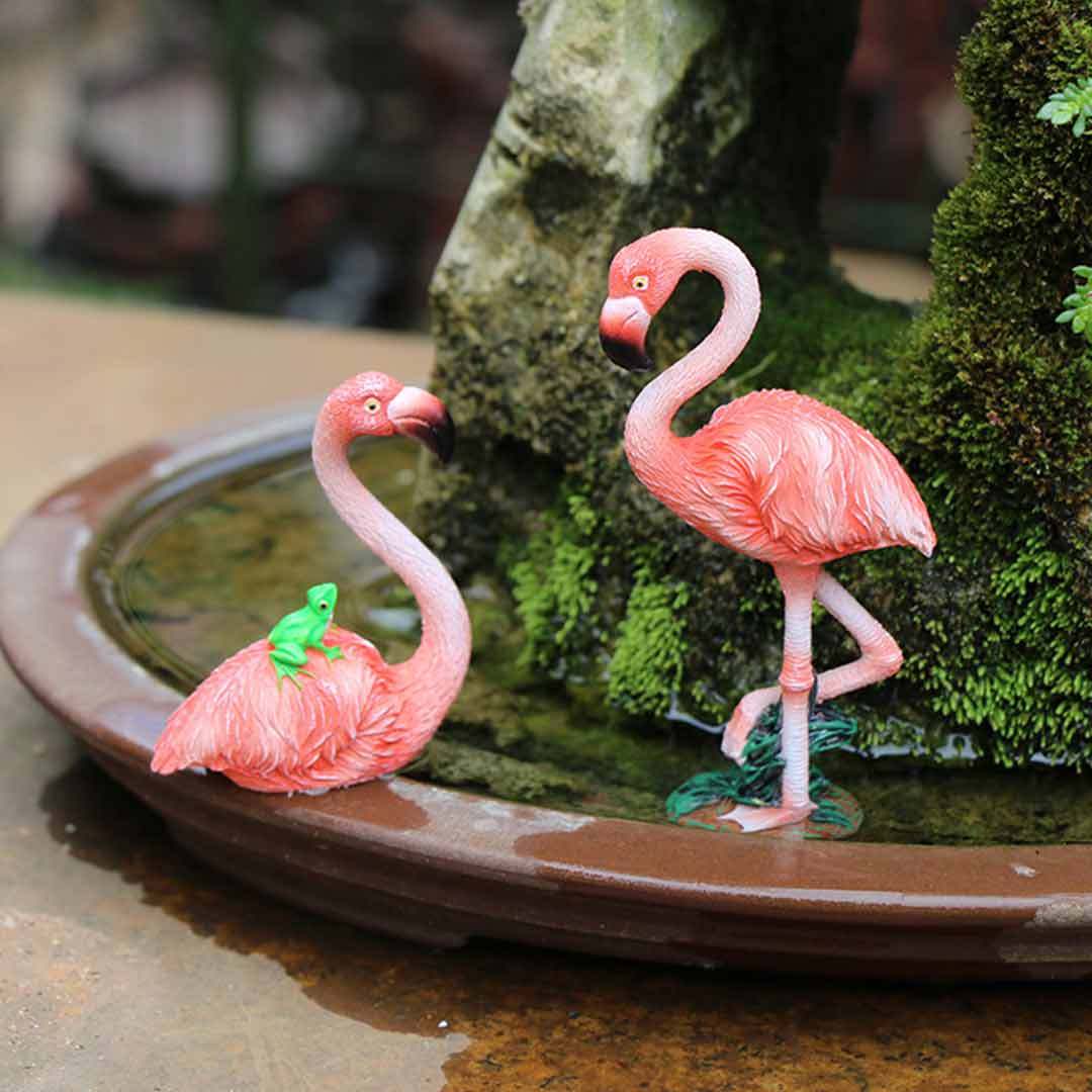 Flamingo Figurine Cute Animals Ornaments Fairy Garden Miniatures Terrarium Decor-xinru